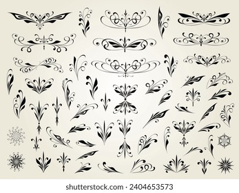 Set of floral decorative elSet of floral decorative elements for design isolated, editable. From the largest and best collection of decorative element