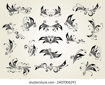 Set of floral decorative elSet of floral decorative elements for design isolated, editable. From the largest and best collection of decorative element