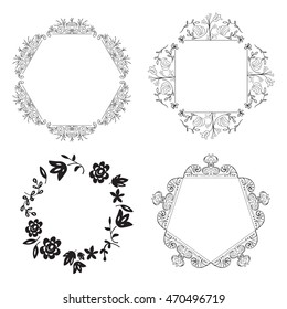Set of floral decorative frames