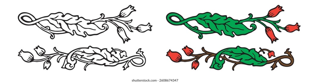 Set of floral decorative ornamental 