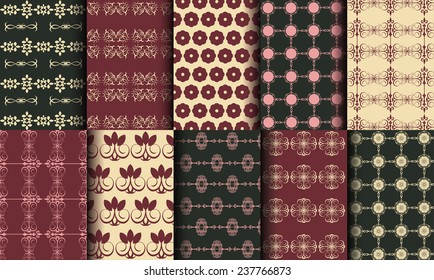 set of floral decorative patterns