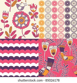 set or floral decorative seamless patterns
