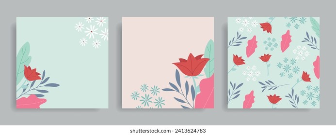 Set of floral delicate backgrounds. Covers with flowers. Templates with flowers. Vector.