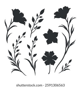 set of floral, delicate floral silhouettes