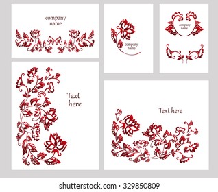 Set of floral design cards , flowers background , thank you cards isolated on white.