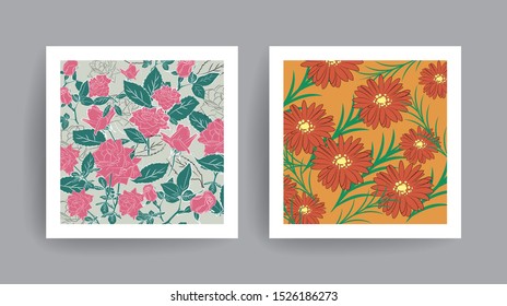 Set of floral design cards. Design for tiles, Catalogue, Cover, Poster, Flyer and Banner Design.