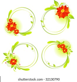 Set of floral design elements, isolated on white, vector