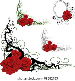 Set of floral design elements with roses