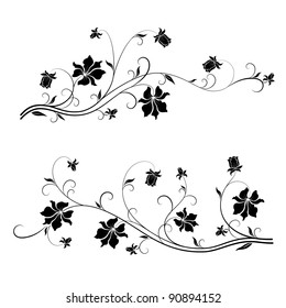 Set of floral design elements with swirls.