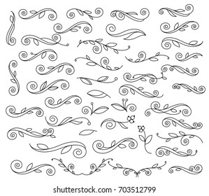 Set floral design element.Vector illustration.Well built for easy editing.Black on white.