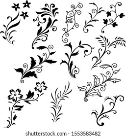 Set of floral design on white background