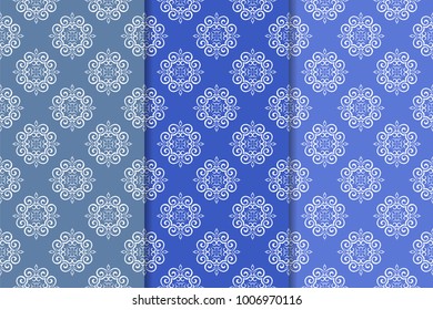 Set of floral designs. Blue vertical seamless patterns. Wallpaper backgrounds