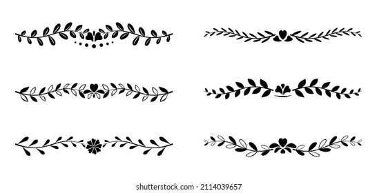 Set of floral dividers. Page decors. Text separators. Decorative stripe patterns. Design elements for invitations and holiday cards.