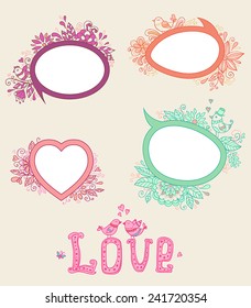 Set of floral doodle banners for Valentine's Day