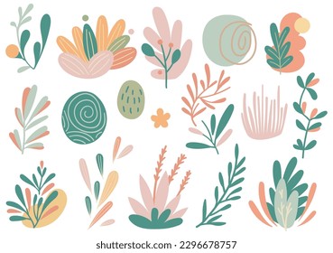 set of floral doodle design element