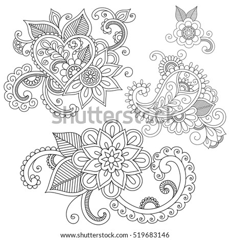 Set Floral Doodle Ornaments Ethnic Henna Stock Vector (Royalty Free ...