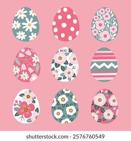 Set of floral Easter eggs. Hand drawn Easter clipart. EPS 10 vector file. Perfect for textile, wallpaper or print design.