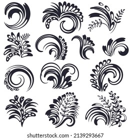 Set  of floral elegant elements in black color