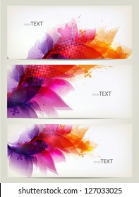 Set of floral element and colorful blots. Vector design