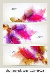 Set of floral element and colorful blots. Vector design