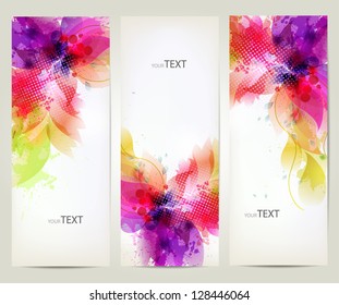 Set of floral element and colorful blots. Vector design. Vertical . vintage  illustration
