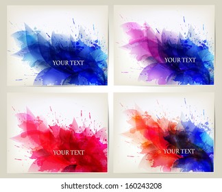 Set of floral element and colorful blots. Design brochure template 