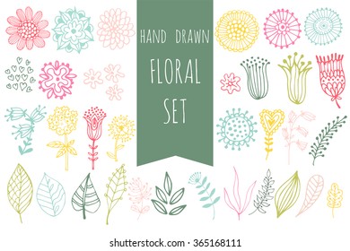 set of floral elements