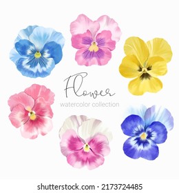 Set of floral elements. Collection set of flower watercolor style for printing, wedding, decorate, flower shop, business card vector illustration 