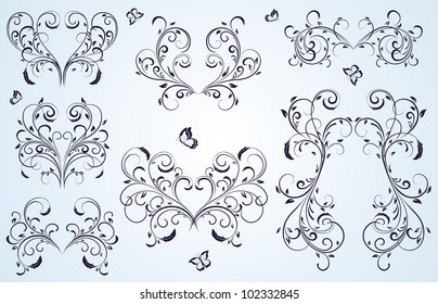 Set of floral elements for decor, Illustration
