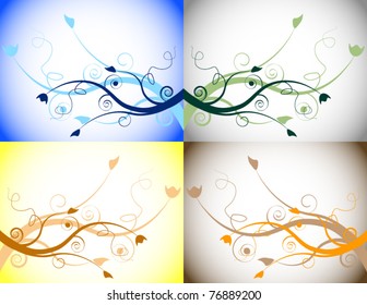 Set of Floral Elements Depicting all Four Seasons