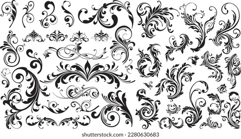 Set of floral elements for design. Abstract flower vector decor.