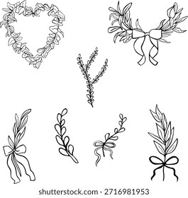 conjunto de Elementos florales para el diseño, ramas florales y Greenery Line Art Set