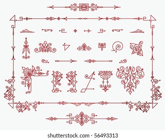 set of floral elements for design, creating borders, frames and backgrounds