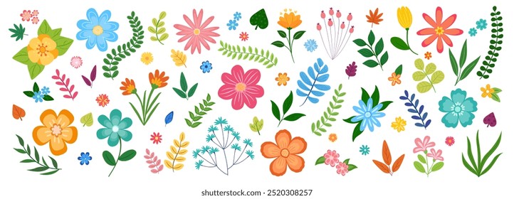 Set of floral elements. flower collection , leaves. Vector design isolated on white background. cute flower. colorful 