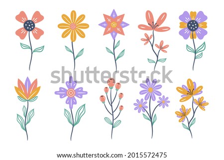 Set of floral elements. Flower and leaves Isolated On White Background