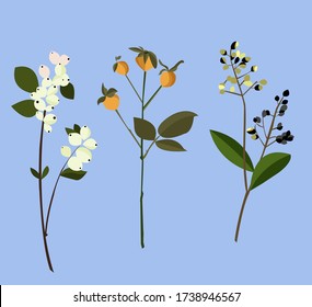 Set of floral elements. Flower yellow,, green leaves. Wedding concept - flowers. Floral poster, invite. Vector arrangements for greeting card or invitation design
