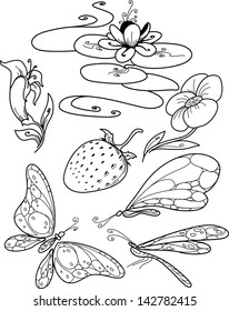 Set of floral elements for graphic design