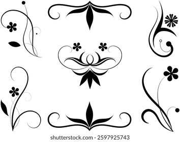 set of floral elements ,Graphic Flower, floral design set, floral set with white background