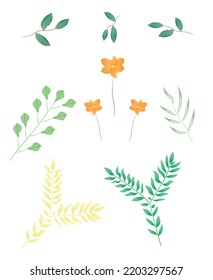 Conjunto de elementos florales. Hojas florales y verdes. Afiche de flores, invitar. Composiciones vectoriales para tarjetas de felicitación de diseño o invitaciones