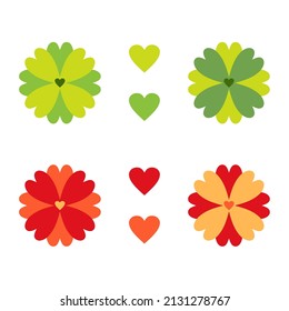 A set of floral elements and hearts on a white background. Vector illustration