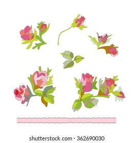 Set of floral elements. Ideal for wedding invitations, greeting cards, postcards.