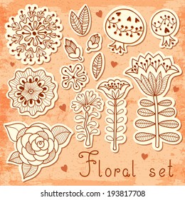 Set of floral elements isolated for your design. Vector illustration.
