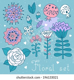 Set of floral elements isolated for your design. Vector illustration.