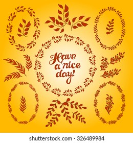 Set of floral elements - leaves, branches and wreathes