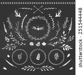 set of floral elements: leaves, flowers, branches and wreathes