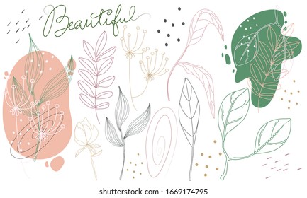 Set Set mit Blumenelementen, Line Art für Web oder Ihre Design-Vektorillustration einzeln