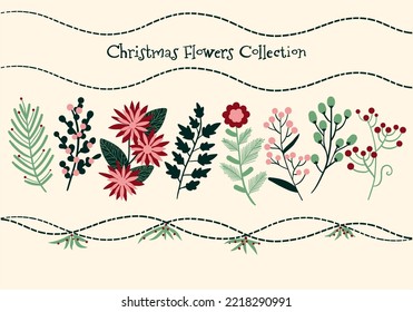 Set of floral elements Merry Christmas, Set hand-drawn elements for your design