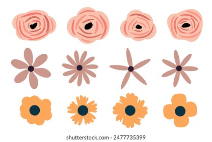 Conjunto de Elementos florales sobre fondo blanco. Vector marco decorativo y hoja. Elementos de primavera. Flor de garabatos florales.