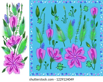 Set of Floral Elements With Pink Daisy-Like Flowers,Herbs, Leaves and Buds. Vector Drawn Botanical Flora for Decoration, Wedding Invitation, Patterns. Eps10 illustra
