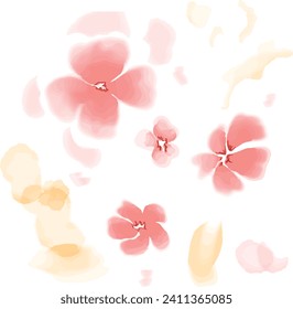 Set von floralen Elementen rosafarbene pfirsichfarbene Blumenflora. Hochzeitskonzept - Blumen. Blumenposter, lade ein. Vektorclips für Grußkarten oder Einladungs-Design oder -Tagebuch